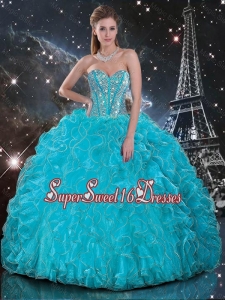 Discount 2016 Fall Aqua Blue Sweetheart Quinceanera Gowns with Beading and Ruffles