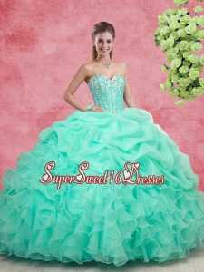 2015 Beautiful Beaded Apple Green Quinceanera Gowns with Ruffles