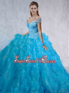2016 Spring Fashionable Beaded and Laced Quinceanera Gowns with Brush Train