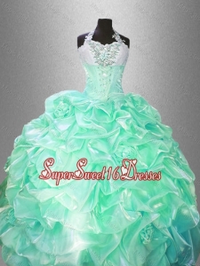 Classical Halter Top Sweet 16 Gowns with Hand Made Flowers