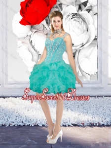 Sexy Ball Gown Beaded Dama Dresses with Straps in Turquoise