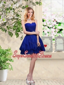 Simple Sweetheart Royal Blue Dama Dresses with Belt