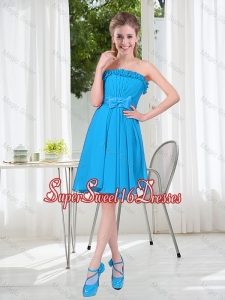 A Line Strapless Quinceanera Dama Dresses with Bowknot in Blue