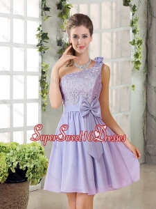 Custom Made A Line One Shoulder Lace and Bowknot Quinceanera Dama Dresses