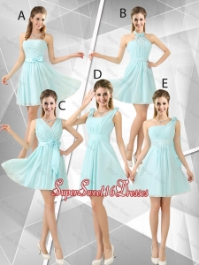 Beautiful A Line Ruched Quinceanera Dama Dresses in Light Blue