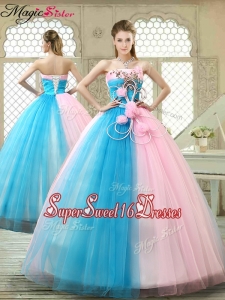 Fashionable Hand Made Flowers Sweet 16 Gowns with Strapless
