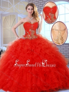 Beautiful Red 2016 Quinceanera Dresses with Appliques and Ruffles