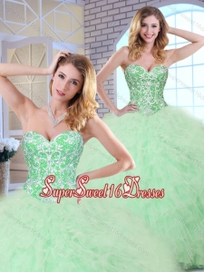 2016 Cheap Beading and Ruffles Apple Green Quinceanera Dresse