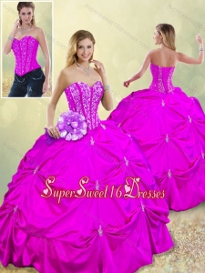 Fashionable Sweetheart Beading Detachable Quinceanera Dresses in Fuchsia
