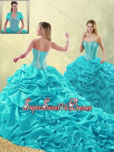 Cheap Beading and Pick Ups Detachable Quinceanera Gowns with Court Train