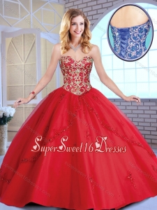 Exclusive Red Sweetheart Sweet Fifteen Dresses with Beading and Appliques