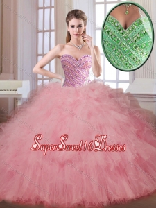 Luxurious Beading and Ruffles Quinceanera Dresses in Watermelon