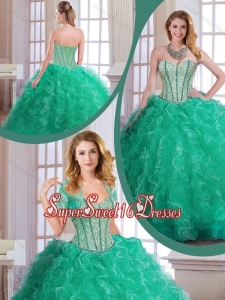Perfect Turquoise Sweet Fifteen Dresses with Beading and Ruffles