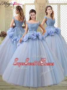 Luxurious Bateau Lavender Quinceanera Dresses with Hand Made Flowers