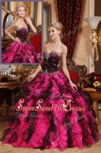Custom Made Beading and Ruffles Quinceanera Gowns in Black and Red
