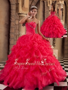 New Style Coral Red Sweetheart Quinceanera Gowns with Beading