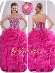Perfect Ruffles and Beading Quinceanera Gowns in Fuchsia
