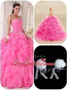 Exquisite Ball Gown Hot Pink Sweet 16 Gowns with Beading