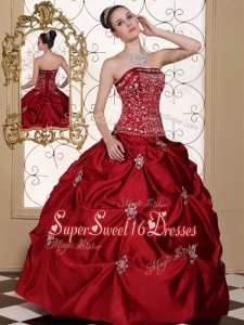 Spring New Arrivals Embroidery Wine Red Strapless Quinceanera Dresses