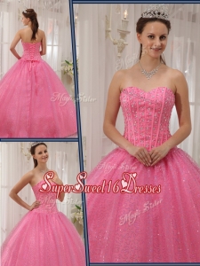 Exclusive Sweetheart Beading Pink Quinceanera Gowns for 2016