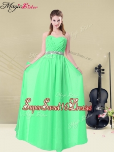 2016 Summer Gorgeous Sweetheart Floor Length Quinceanera Dama Dresses with Ruching and Belt