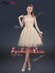 Cheap Strapless Quinceanera Dama Dresses with Appliques and Belt