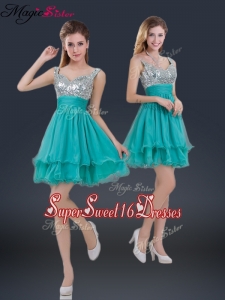Sweet Short Straps Paillette Quinceanera Dama Dresses for 2016