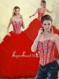 Perfect Red Detachable Sweet 16 Dresses with Ruffles and Beading