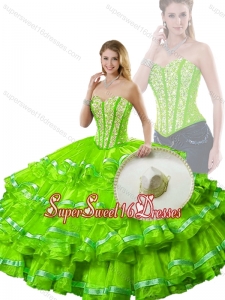 Simple Spring Green Detachable Sweet Sixteen Dresses with Beading and Ruffled Layers