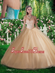Perfect A Line Sweetheart Beading Champagne Quinceanera Dresses for 2016