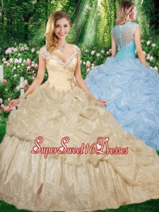 Perfect Straps Brush Train Quinceanera Gowns with Beading