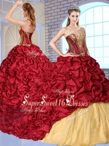 Cheap Sweetheart Brush Train Pick Ups and Appliques Sweet 16 Dresses