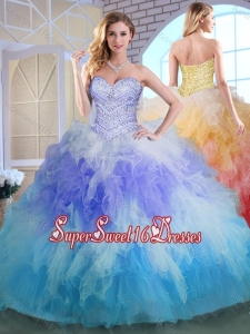 Cheap Sweetheart Multi Color Quinceanera Gowns with Beading and Ruffles