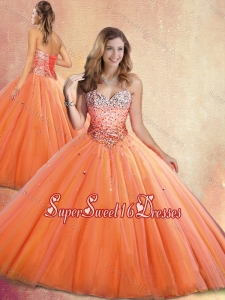 2016 Customized Sweetheart Orange Red Quinceanera Gowns with Beading