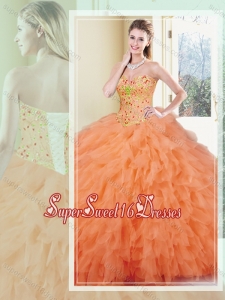 2016 Fashionable Ball Gown Orange Red Quinceanera Gowns with Ruffles