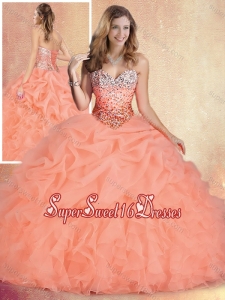 2016 Popular Brush Train Quinceanera Gowns with Ruffles and Bubles