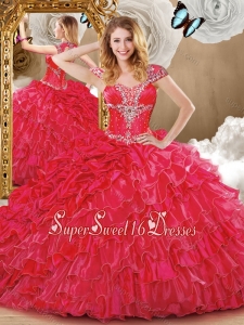 2016 Wonderful Red Quinceanera Dresses with Beading and Ruffles