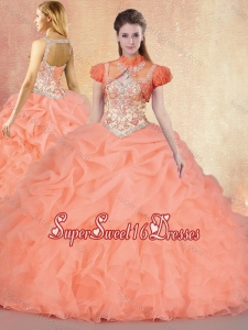 Customized Brush Train Cheap Sweet 16 Gowns with Ruffles and Pick Ups