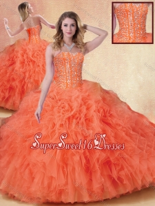 Elegant Ball Gown Orange Red Cheap Sweet 16 Dresses with Ruffles