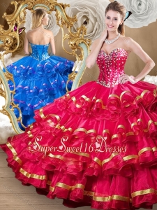 Perfect Red Quinceanera Dresses with Beading and Ruffled Layers