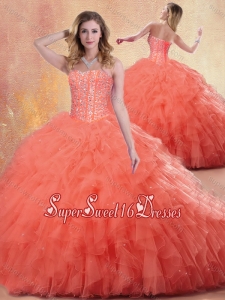 Pretty Ball Gown Orange Red Cheap Sweet Sixteen Dresses with Ruffles