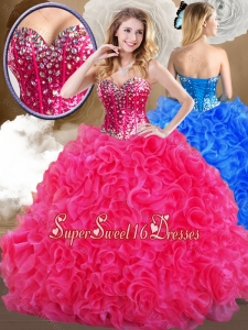 Super Hot Sweetheart Hot Pink Quinceanera Gowns with Ruffles