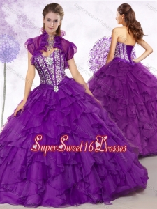 Cheap Ball Gown Purple Sweet Sixteen Gowns with Beading and Ruffles