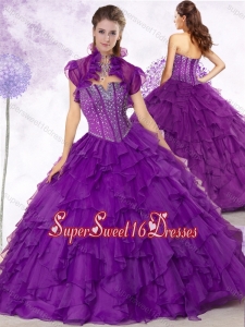 Latest Ball Gown Purple Cheap Sweet Sixteen Gowns with Beading and Ruffles