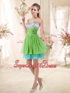 Affordable Sweetheart Short Dama Dresses with Sequins and Belt