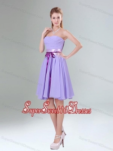Decent Lavender Ruched Mini Length Dama Dress with Bowknot Sash