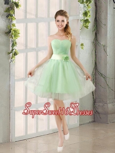 A Line Sweetheart Lace Up Dama Dress in Apple Green