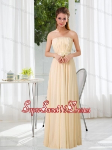 Empire Strapless Ruching and Belt Dama Dress with Floor Length