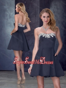 Classical Strapless Satin Applique Short Dama Dresses in Black