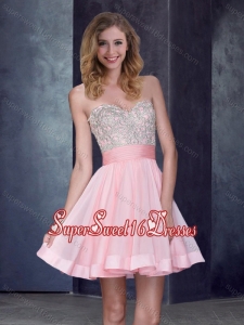 New Style Short Sweetheart Baby Pink Dama Dresses with Beading